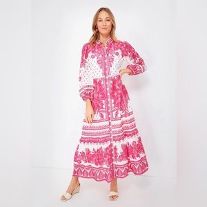 Farm Rio, Tropical Woodcut Maxi Eng Dress
